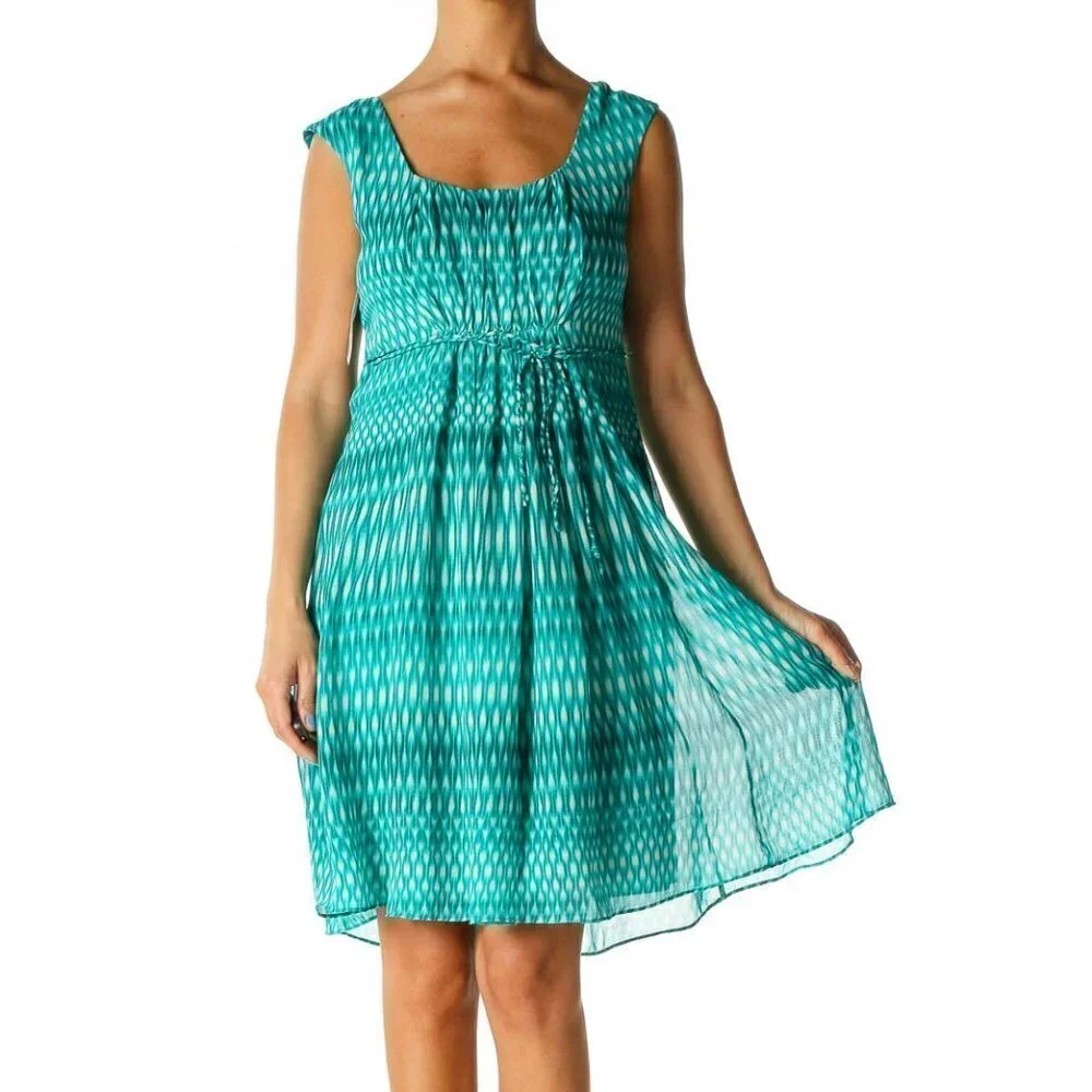 Calvin Klein Blue Geometric Print Bohemian Fit & Flare Dress - Picture 1 of 3